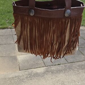Shyanne Brown Fringed Straw Shoulder Bag